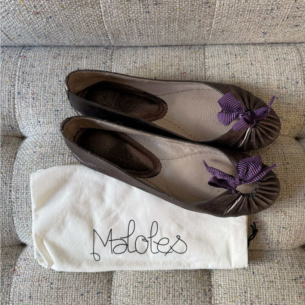 Maloles Dolly Brown Leather with Purple Bow Size 39